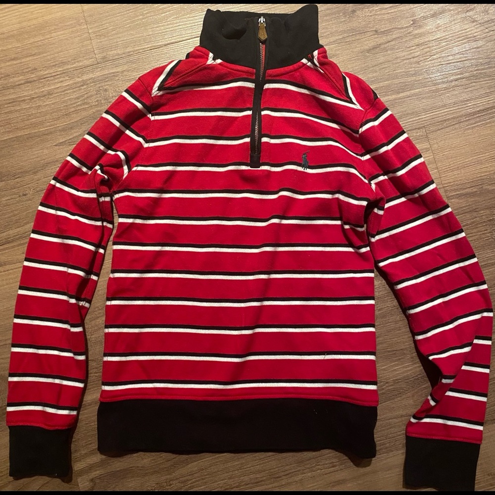 Kids, Polo, half zip pull, black and red stripe